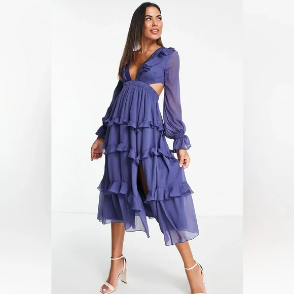 ASOS Design - Tiered Ruffle Midi Dress - Picture 1 of 7